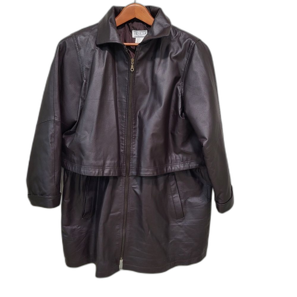 Leather Jacket with Removable Hood 2X